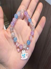 Easter Bracelet Gift. Bunny & Egg Design Bangle, Holiday Party Accessory, Unique Easter Basket Gift, Resin, No Gems - Multicolor - View 5