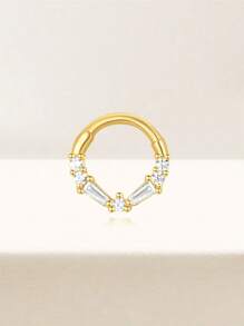 1pc S925 Sterling Silver Zirconia Ear Cuff Earring & Nose Ring, Fashion Jewelry For Women - Gold - View 3