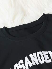 2 Peças Conjunto: Calça Cargo da Moda + Camiseta com Estampa da Letra Los Angeles, Conjunto de Verão para Meninas Adolescentes