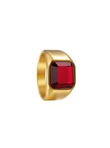 1pc Titanium Steel Chinese Red Stone Inlaid Fashion Ring For Men - 1355 Gold-plated + Chinese Red - View 10