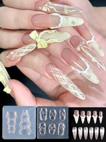 3D Silicone Mold Bow Flower Heart Nail Art Decorations Nails DIY Design Nail Mold Stamping Plate Manicure Mold For Nail Design Floral Nail Molds Spring Flower Nails Carved Acrylic Mold Blossom Petals