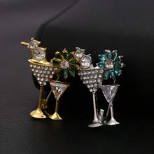 Broche con diseño de copa de cóctel de moda, pines joyería creativa como regalo para fiestas de cócteles