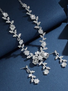 3 件套女士首饰套装，锌合金花朵形状，可调节项链，吊式耳环，高端新娘多功能首饰套装，婚礼舞会、派对、宴会可佩戴首饰套装 - 白色 - 查看 2