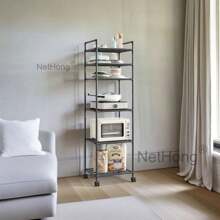 6 Tier Kitchen Storage Rack Heavy Duty Shelves Suitable For Kitchen With Pulley - Black - View 4