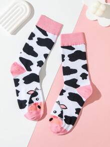 1 par de calcetines de media pantorrilla creativos y divertidos con estampado de vaca para hombre, calcetines por encima de la rodilla para mujer, calcetines de regalo interesantes