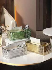 1 szt. Wielofunkcyjny dozownik chusteczek na biurko, plastikowe pudełko do przechowywania chusteczek, organizer na kosmetyki do biżuterii ze wbudowaną sprężyną na chusteczki, pilot zdalnego sterowania, odpowiedni do salonu, gabinetu, stołu jadalnego, sypialni, łazienki, toaletki, biura, niezbędny do organizacji chusteczek i biurka, świetny prezent