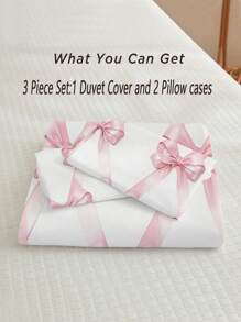 3 Stücke Rosa Schleifenmuster Bettbezug Set (1*Bettbezug + 2*Kissenbezüge, ohne Füllung), Traumhafte Schleifenkreuz-Raster-Design, weich & hautfreundlich, ermüdungslindernd für die Augen, geeignet für alle Jahreszeiten, Reißverschluss, für Hotel, Schlafzimmer, Gästezimmer und Studentenzimmer Dekoration, hypoallergen und pflegeleicht, schick, leicht, atmungsaktiv, hypoallergen und pflegeleicht, modernes, schlichtes Design - Pink - Übersicht 2