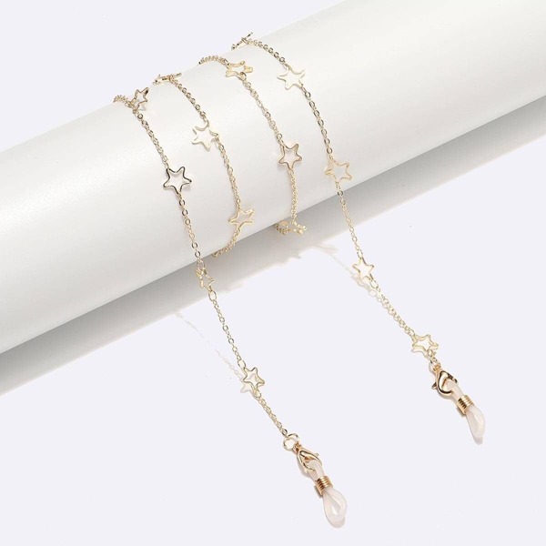 1قطعة سلسلة نظارات مصنوعة يدويًا بحليات قلب ومربع وزهرة البرقوق والخماسي اللون الذهبي للنساء