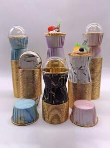 50pcs Marble Texture Disposable Cupcake Liners, Heat-Resistant Glossy Paper Cups, Muffin Molds, Baking Tools, Rimmed Cupcake Cups, Cake Trays, Suitable For Weddings, Easter, Mother's Day, Ramadan, Graduation, Birthday Party - Multicolor - View 10