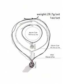 3pcs/Set Vintage Boho & Hippie Style Asymmetrical Crystal, Turquoise And Metal Tree Pendant Necklace Set, Charming Jewelry Decoration For Women Daily And Vacation Outfits (Crystal And Turquoise Pendant Shape, Size, Color Are Random) - Multicolor - View 7