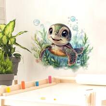 Pegatinas de pared con diseños de tortugas de dibujos animados de la serie de vida marina, impermeables, para decoración de habitaciones de niños, salas de estar, baños, dormitorios y talla grande, regalos ideales para cumpleaños, graduación y decoración del hogar.