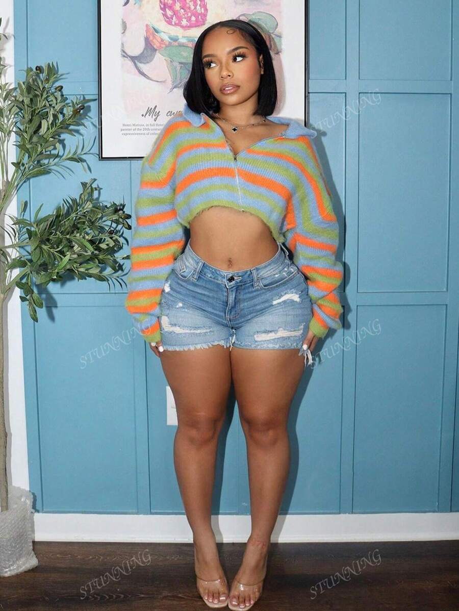 Shorts di jeans skinny casual consumati con tasche per donna