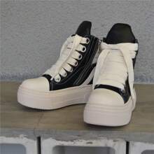 Funky Woman And Man High-Top Casual Sneakers Vintage Style Lace-Up With Zipper Thick Sole Tennis Shoes - Đen và trắng - Xem 7