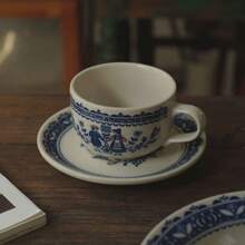 1 件英国童话印花陶瓷杯碟套装、青花瓷茶碟、咖啡/拿铁艺术杯碟礼物 - 彩色 - 查看 14