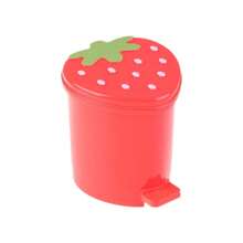 Mini Strawberry Trash Can With Lid Cartoon Cute Tabletop Organzier Holder