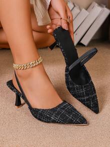 Giày sandal chiến binh mũi nhọn 2 chiều cho nữ có gót cao 7cm, giày cao gót kiểu La Mã màu đen, giày cao gót Fairy có dây thun - màu đen - Xem 2