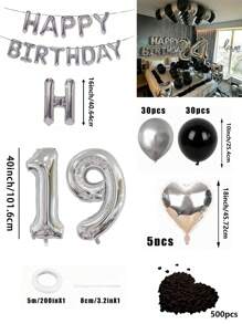580pcs Black & Silver Balloon Garland Birthday Set, 40" Oversized Foil Number Balloons, Black Rose Petals, Suitable For Men & Women 16th, 18th, 20th, 21st, 25th, 30th, 35th, 45th Birthday Party Decorations