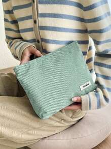 1 pieza Bolsa de maquillaje de pana (sin colgante de pollo), bolsa de aseo de viaje, estuche de lápices, bolsa de almacenamiento, estilo minimalista, textura suave, tela duradera, uso versátil, de vuelta a la escuela, mujeres, estudiantes, maestros, con estilo, práctico, portátil, ligero, funcional, regalo para ella, regalo de graduación, regalo de cumpleaños, para vacaciones en la playa, colección de baño, colección de dormitorio, gran capacidad.