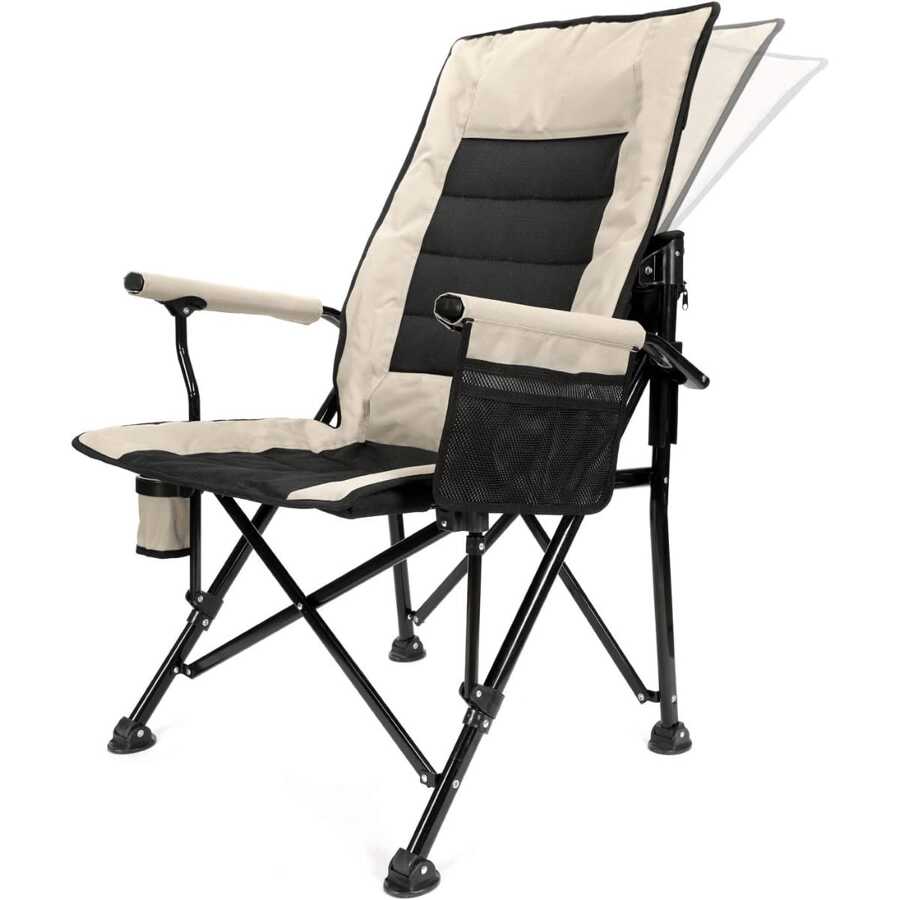 Versized Camping Chairs - Heavy Duty Folding Chair For Outside Support 400 LBS - Padded High Back Camp Chair With Lumbar Back Support - Portable Outdoor Lawn Chairs