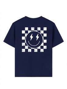 一套男童及儿童休闲印花圆领短袖T恤，夏季学生服装 - 酷炫英文字母T恤，为每个孩子带来快乐！儿童印花T恤 - 藏蓝色 - 查看 4