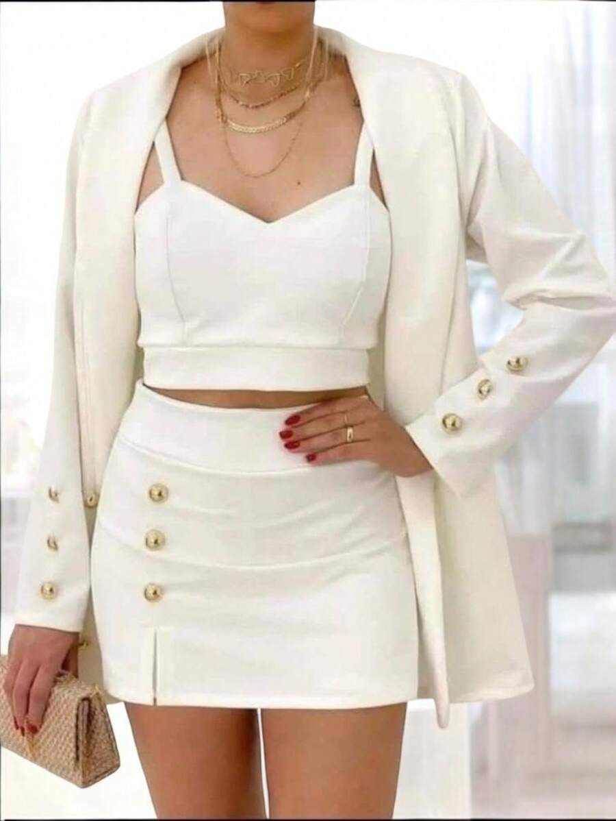 Set 3 Piezas Falda, Saco y Top. - Blanco - Ver 1