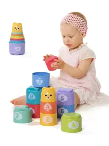 9pcs/Set Teddy Bear Stacking Cups/6pcs Set Stacking Cups Children Toys, Stacking Game Educational Toys, 3D Color Recognition Number Letter Matching Layer Nesting Cups Toys, For Beach, Bath, Christmas, Halloween, Easter Gifts (Random Color)