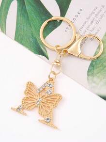 1pc Unisex A-Z Letters Rhinestone Decor Butterfly Style Matching Elegant English Alphabet Keychain - Gold - View 16