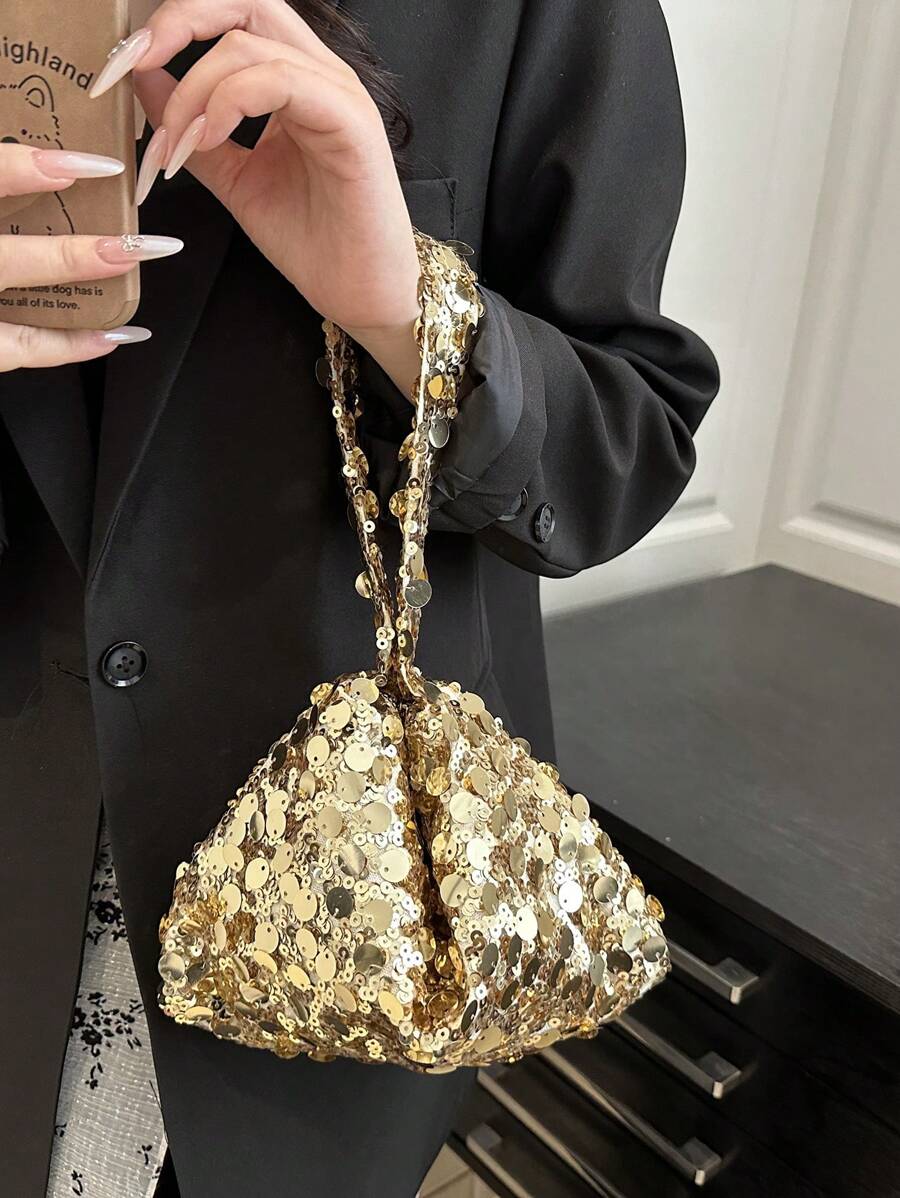 1 chiếc túi đeo tay nhỏ có khóa kéo, lấp lánh, thiết kế đính sequin nhiều màu, kiểu dáng Châu Âu & Mỹ, túi đeo vai chéo đựng điện thoại sáng tạo, cá tính, thích hợp cho tiệc tùng, dạ hội, hẹn hò dành cho nữ, đính sequin.