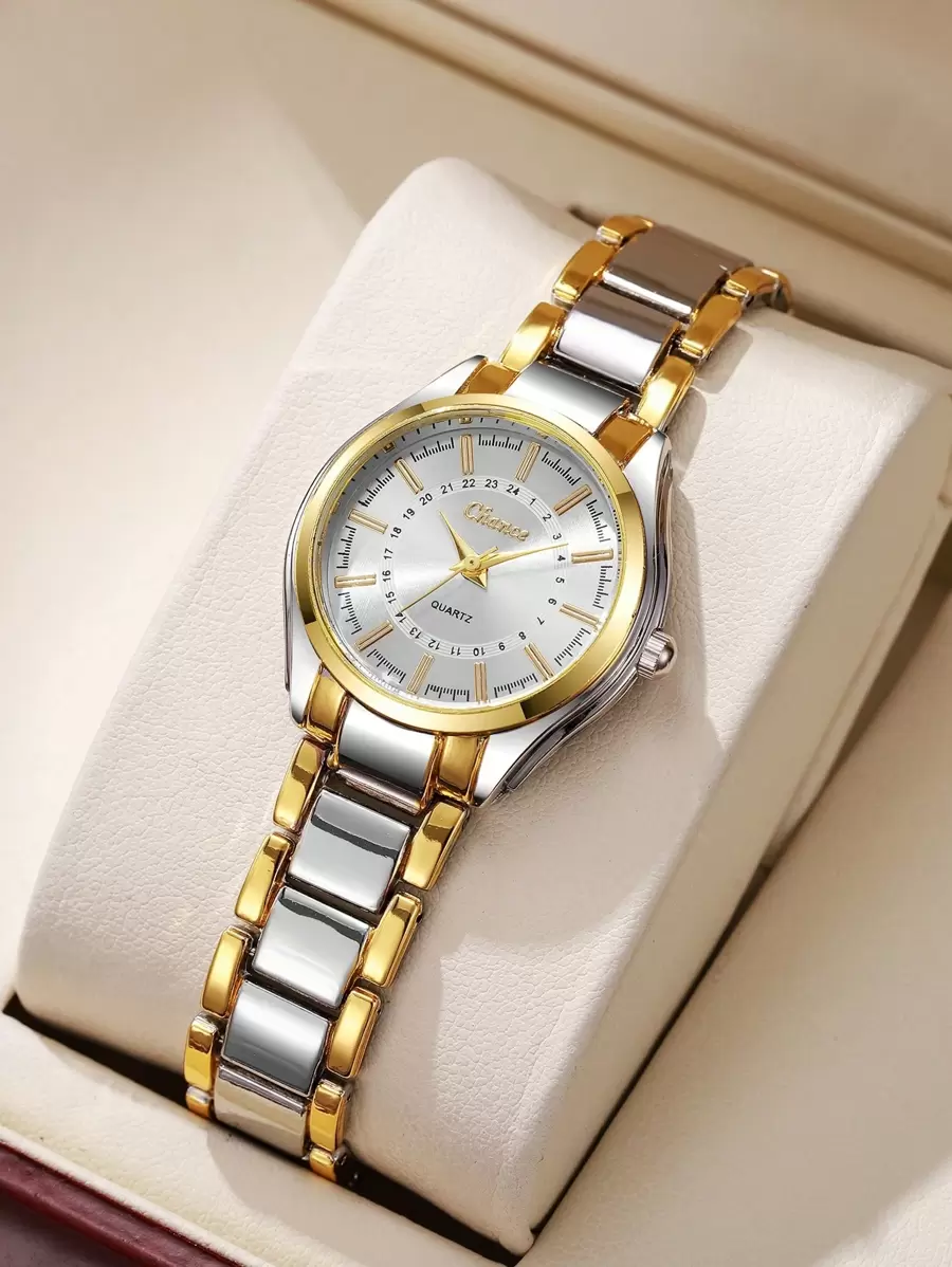 1 件女士优雅奢华简约数字刻度小表盘石英腕表配钢带（不含表盒） - 白色 - 查看 1