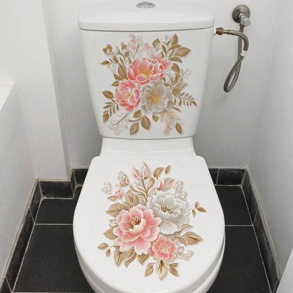 Adesivo decorativo para vaso sanitário, 2 peças, adequado para superfícies de cerâmica, decalques simples, autoadesivos descartáveis para uso em vaso sanitário, adesivos para casa, realçam instantaneamente a beleza do seu banheiro, material de PVC, decoração de banheiro, adesivos de parede, acessórios para banheiro