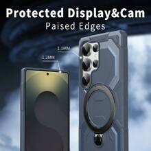 兼容三星 Galaxy S25 S24 S23 S22 S21 S20 Ultra/Plus/FE A06 A13 A14 A15 A16 A25 A35 A55 手机壳，支持无线磁力充电/带 360° 旋转隐形指环支架/车载磁力支架/哑光饰面重型防刮防震手机保护套 - 黑色 - 查看 10