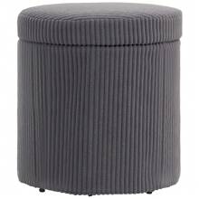 HOMCOM 40cm Round Storage Ottoman, Corduroy Footstool With Removable Lid And Legs, Vanity Stool For Living Room, Bedroom - Grey - View 1