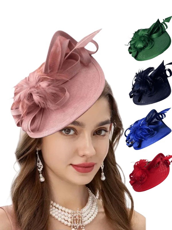 1 pieza Tocado tipo fascinador con plumas para fiesta de té, carreras de caballos, para mujeres y niñas, sombrero de Kentucky Derby