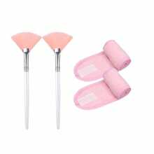 Facial Headband Face Mask Brush Set, Adjustable Towel Wrap, Soft Fan-Shaped Masks Brush, Non-Fragrance Polyester Brush Handle, Suitable For Normal Skin, ABS Plastic Handle Women Beauty Tool