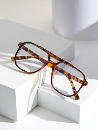 Women's Aviator Style Dual Bridge Versatile Eyeglasses Frame, Polygon Shaped Retro PC Optical Glasses, All Season