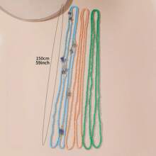 3pcs Multi-Layer Rice Pearl Long Necklace For Women, Suitable For Daily Wear