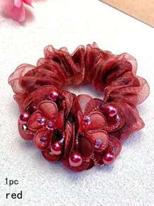 1pc Elegant Floral Double-Layer Large Hair Scrunchie, High Elasticity Hair Tie, Suitable For Women's Daily Use And HairstylingScrunchiesscrunchy Hair Ties