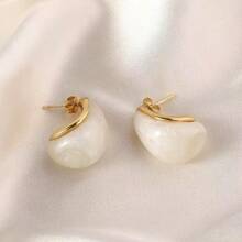 1 对不锈钢简约水滴形耳环，适合女性日常佩戴或作为送给朋友的礼物 - 金黃色 - 查看 5