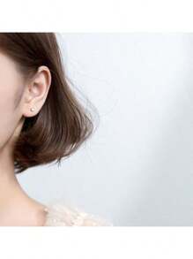 1 Pair Creative S925 Sterling Silver Moonstone Stud Earrings, Simple & Fashionable Jewelry Gift For Ladies, School, Friendship, Birthday