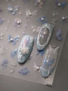 1pc 3D Nail Sticker Butterfly & Sparkle Adhesive Nail Decal, Hollow Rhinestones Design Series