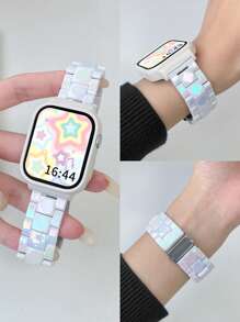 1pc Watch Band With Case Compatible With Apple Watch Series 44mm/45mm/46mm/42mm/40mm/41mm, Fashionable Replacement Watch Band Suitable For S9/8/SE/7/6/5/4/10,For MI Smart Band 9pro 8pro ,Women Men Fashion Strap Bumper Compatible With Redmi Watch 5 4,Watchband For Watch Fit 3 Band - Colorful White - View 13