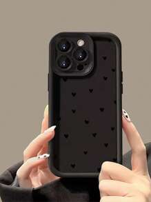 New High-End Embossed Texture Thick Shockproof Black Heart Painting Phone Case Cover Compatible With Iphone 16/16Pro/16Plus/16ProMax/15ProMax, Apple P13, P14, P11, P16 Soft Shell, P12, XS/XR/7/8, P7/8G ES2, Galaxy S25