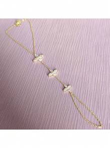 1 pieza Brazalete con anillo floral conectado, decoraciones elegantes y versátiles de cadena de mano con zirconia sintética para mujeres