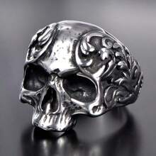 Nhẫn bạc chạm nổi hình đầu lâu cổ điển Gothic, lấy cảm hứng từ Ngày lễ người chết của Mexico - nhiều màu - Xem 2