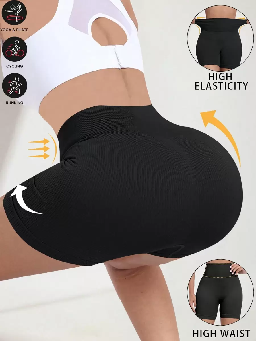 Ribbed Yoga Shorts Women Lifting Gym Shorts Sexy Elastic Sports Shorts For Workout Comfortable High Waisted Shorts Curve Solid Color Yoga Shorts Black Yoga Pants Fitness Pants Tights Leggings Sports Training