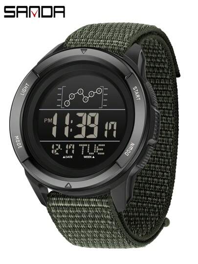 SANDA. SANDA Electronic Watch Nylon Strap Digital Display Multifunctional Alarm Clock Student Watch Waterproof Military Sports Watch