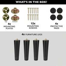 4 件/套黑色木质家具腿锥形替换咖啡桌腿、家具脚、沙发腿、椅子腿、双人沙发、脚凳腿、梳妆台腿、边桌