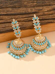 1 par de Pendientes con Cubic Zirconia y Rhinestone de estilo bohemio, adornados con cuentas y flecos, joyería para los oídos adecuada para uso diario de mujeres, bodas, fiestas y regalos de festivales