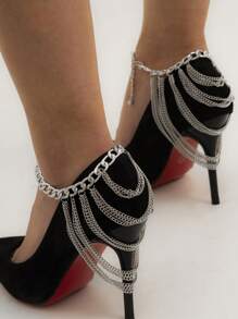 1 szt. Wielokolorowa bransoletka na kostkę w stylu hip-hopowym dla kobiet, przesadna geometryczna bransoletka na kostkę z metalowym łańcuszkiem, jednolity kolor ze stopu cynku, seksowny design