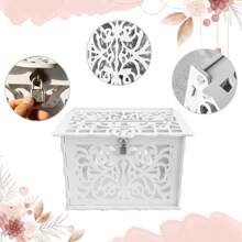 1pc White PVC Wedding Card Box With Lock, Striped Or Bird Pattern Wedding Card Box, Suitable For Receptions, Parties, DIY Envelopes And Money Cards - Perfect For Graduation Ceremonies, Birthday Parties Gifts Birthday Decorations Party Decorations Bachelorette - White - View 6